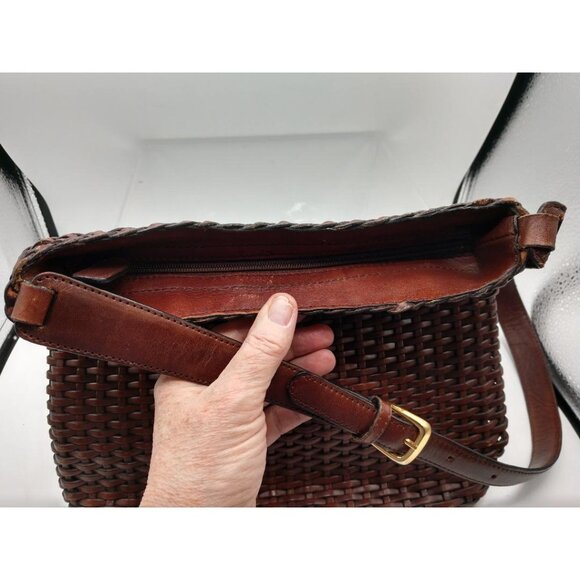 Talbots Brown Woven Leather Crossbody Bag With Adjustable Strap & Gold Hardware - Picture 3 of 10